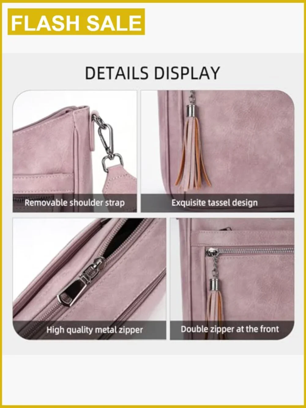 Medium Vegan Leather Crossbody Bag with Tassel, Lightweight Shoulder Handbag